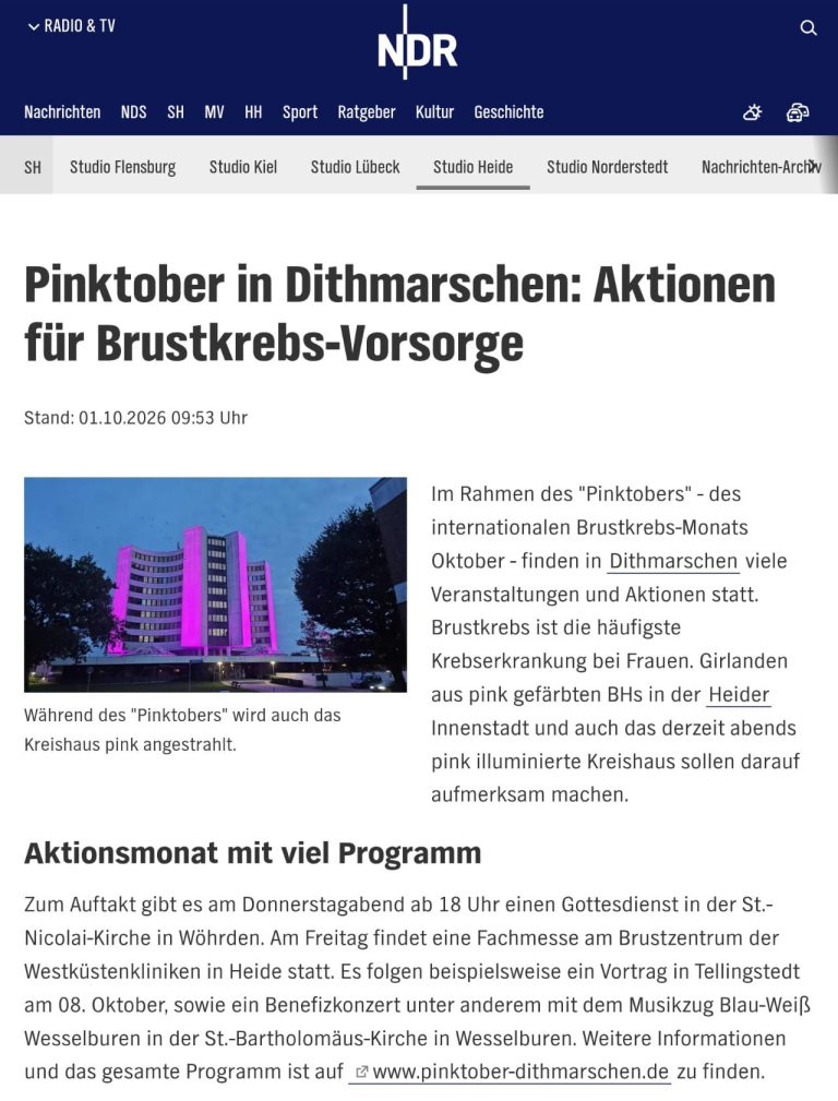 Pinktober Pressebericht beim NDR - 2026 Pinktober Pressebericht beim NDR - 2026